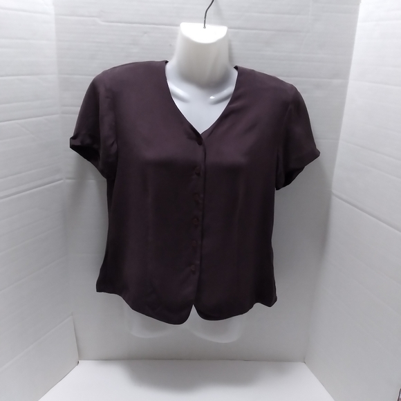 Chaus Tops - Chaus Petite Silk Women Soft Blouse Short sleeves Size P Brown Lightweight